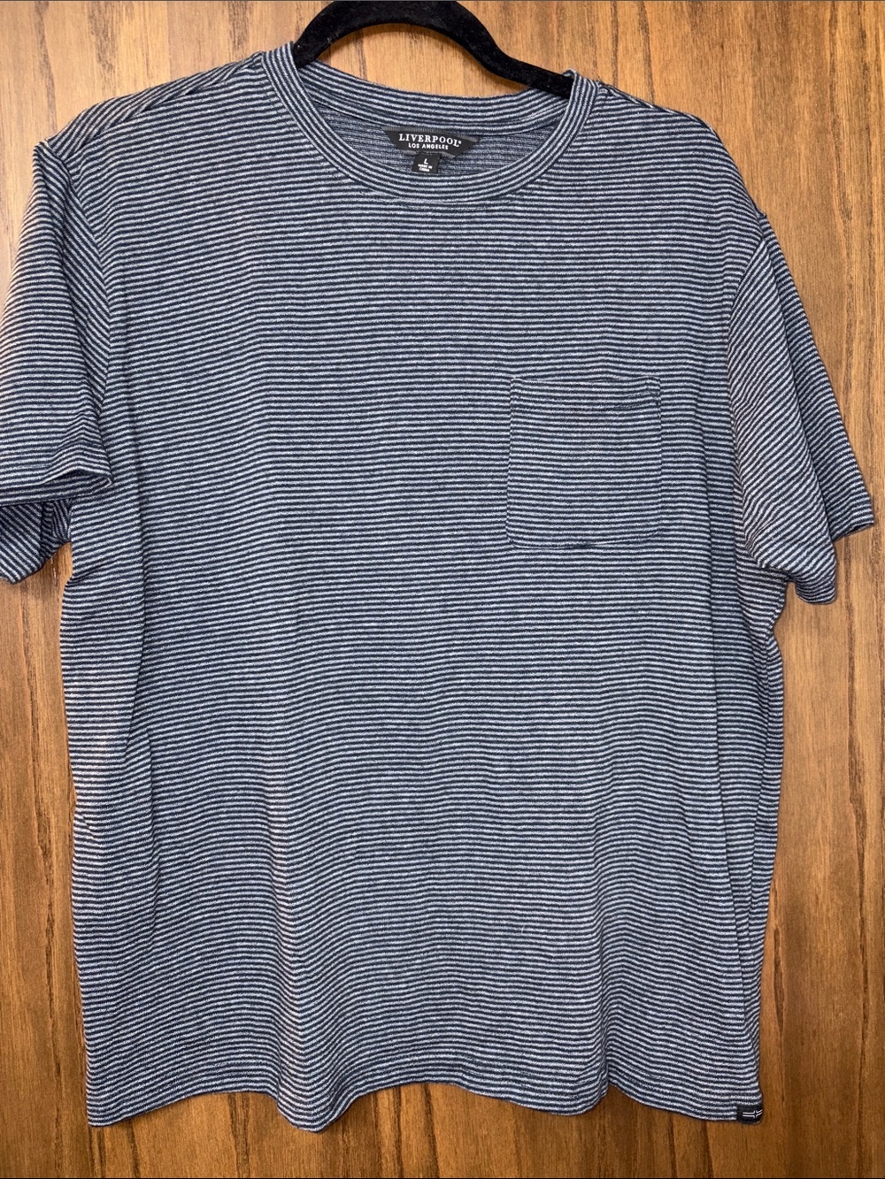 Liverpool Men’s Navy and White Striped Pocket Tee